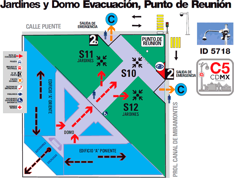 Jardines y Domo Evacuaci&oacute;n, Punto de Reuni&oacute;n
